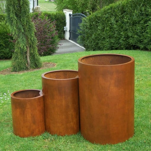 Trio de bacs ronds en acier Corten