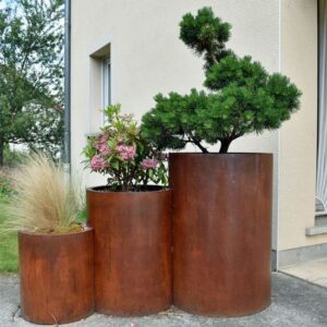 Trio de pots ronds en acier Corten